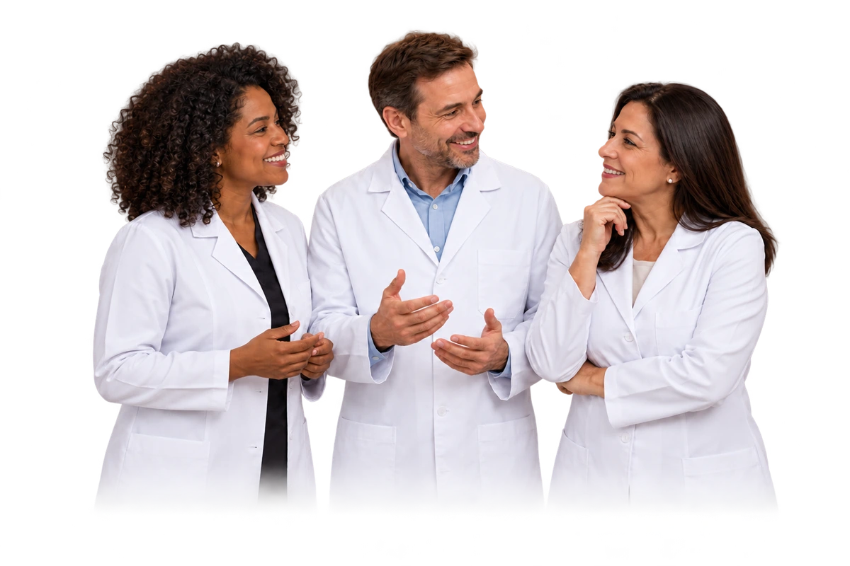 Profissionais de Odontologia reunidos em uma composição nas cores da associação